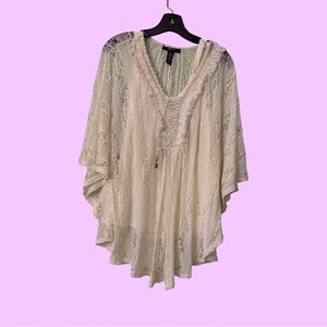 Style & Co. Cream Lace Poncho Top